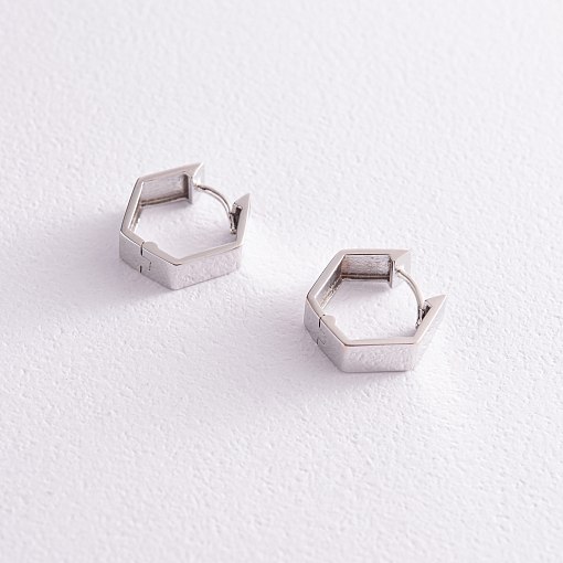Серьги "Шестиугольники" в белом золоте с08007 3