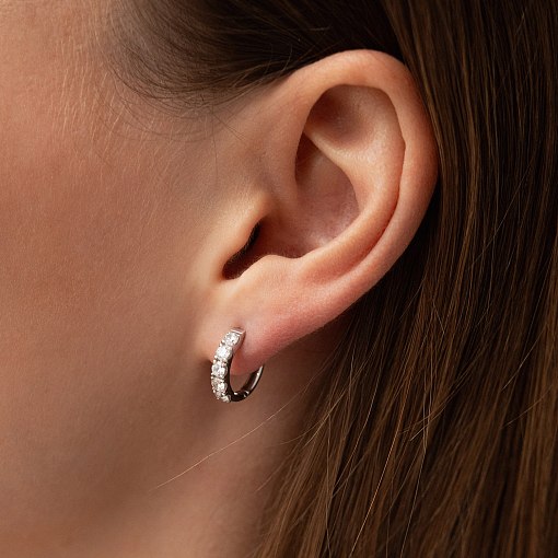 Серьги - кольца "Tracy" с фианитами (белое золото) с09188 4