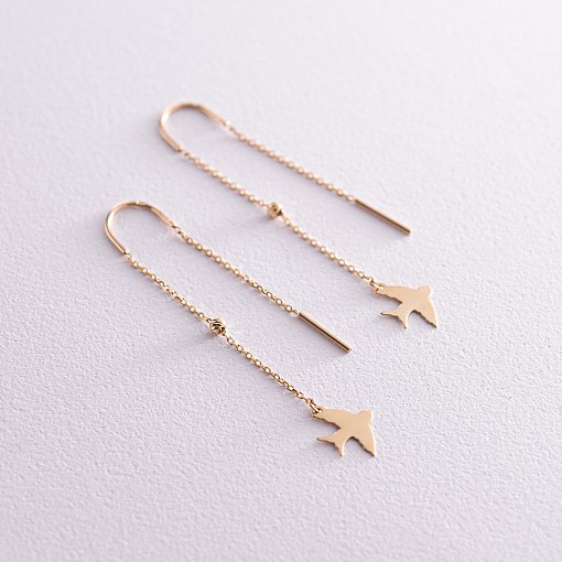 Серьги - протяжки "Ласточки" в желтом золоте с08051