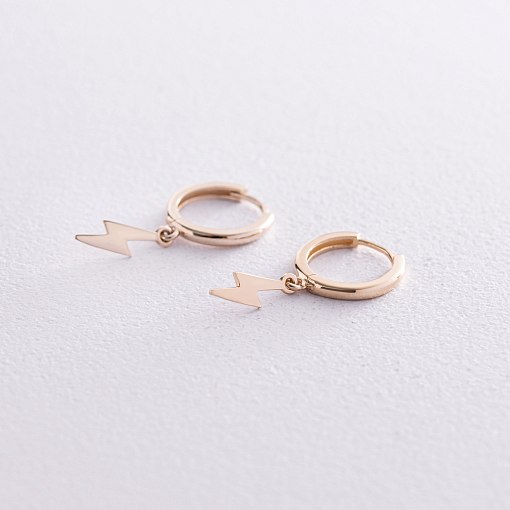 Серьги - кольца "Молнии" в желтом золоте с08067 3