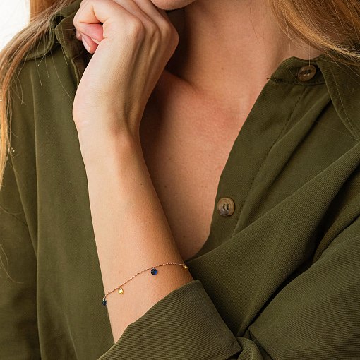 Золотой браслет "Украинка" (синие и желтые фианиты) б05144 4