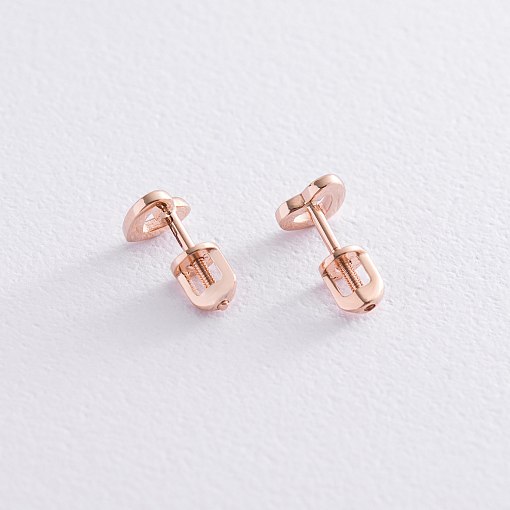 Серьги-пусеты "Сердечки" в красном золоте с06924 3