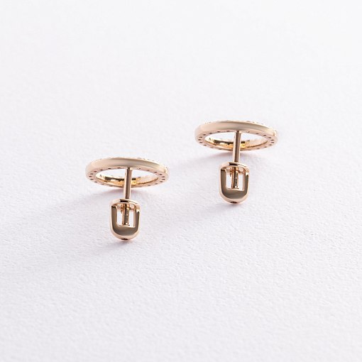 Серьги - пусеты "Круговорот" с фианитами 1.2 см (желтое золото) с08399 8