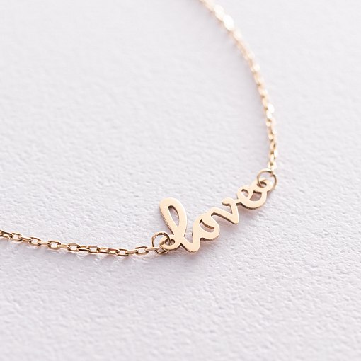 Браслет "Love" в желтом золоте на ногу б03464 2