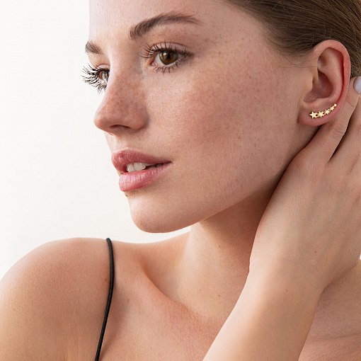 Серьги - клаймберы "Звездочки" в желтом золоте с07392 2