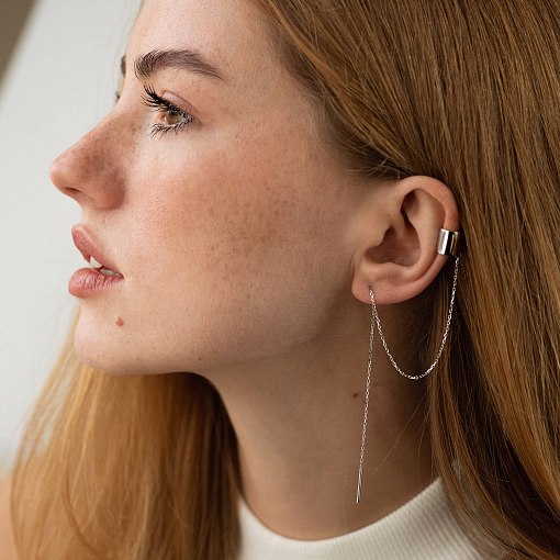 Серьга - каффа с цепочкой (белое золото) с08730 3