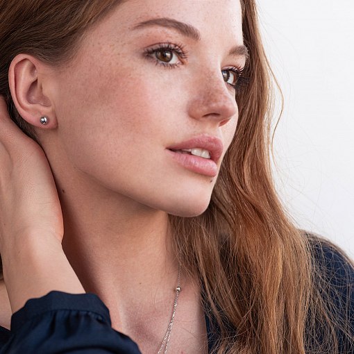 Серьги - пусеты "Шарики" в белом золоте (6 мм) с07490 4