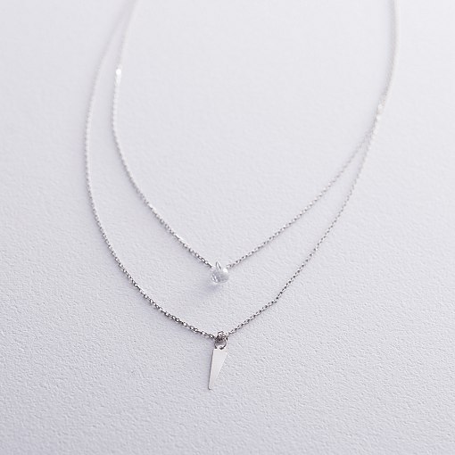 Двойное колье с фианитом в белом золоте кол01523 3