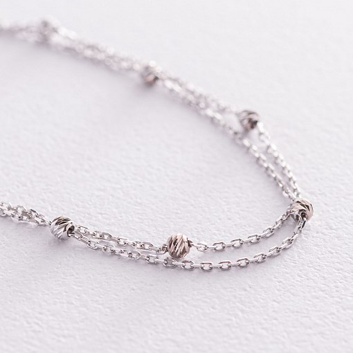 Двойной браслет "Шарики" в белом золоте б04705 3