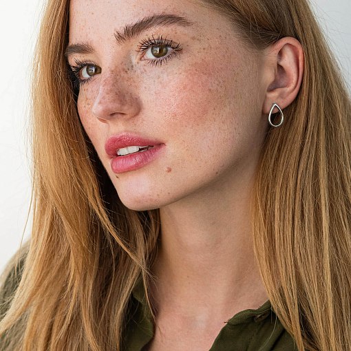 Серьги - пусеты "Большие капельки" в белом золоте с06410 4