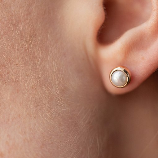 Серьги - пусеты с жемчугом (красное золото) с08503 6