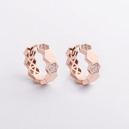 Серьги - кольца "Miranda" в красном золоте (фианиты) с09334