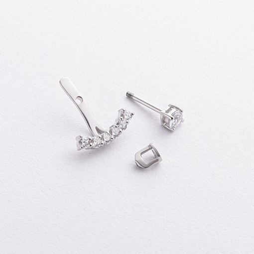 Серьги - джекеты в белом золоте (фианиты) с09338 3