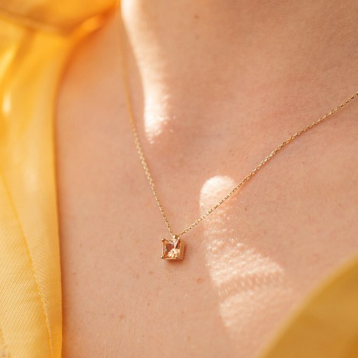 Золотое колье "Альма" (оранжевый фианит) кол02366 2