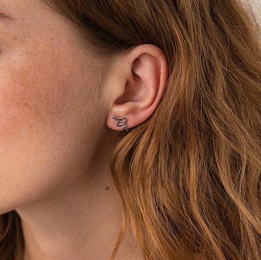 Серьги - пусеты "Змеи" в белом золоте с07918 2