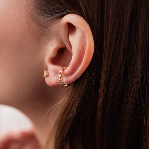 Серьга - каффа "Цепочка" в желтом золоте с08208 4