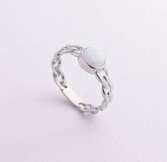 Кольцо "Цепочка" с синт. опалом (белое золото) к08298