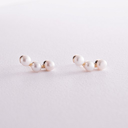 Серьги - пусеты "Джейн" в желтом золоте с жемчугом с08060