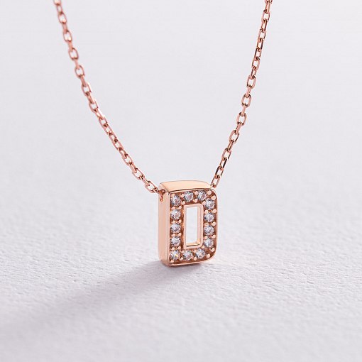 Колье с буквой "D" в красном золоте (фианиты) кол01255D