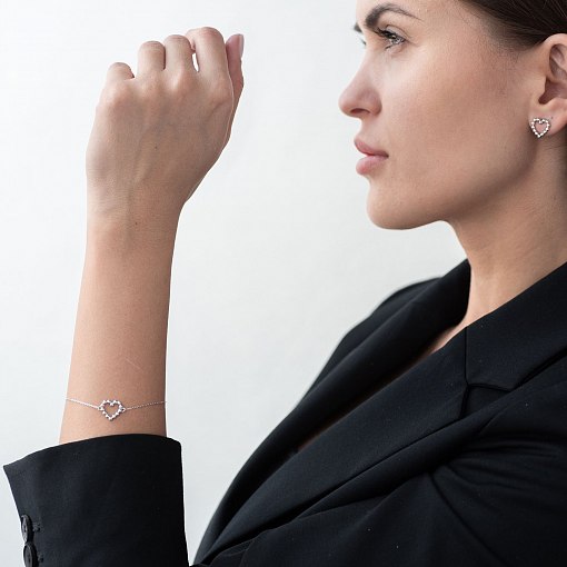 Браслет "Влюбленное сердце" в белом золоте б04469 8