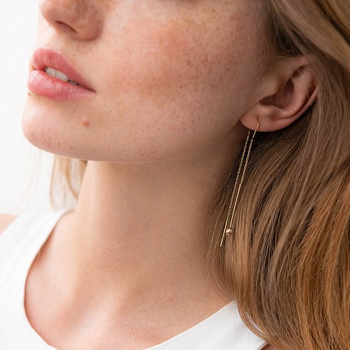 Серьги "Шарики" в желтом золоте на цепочке с07984 4