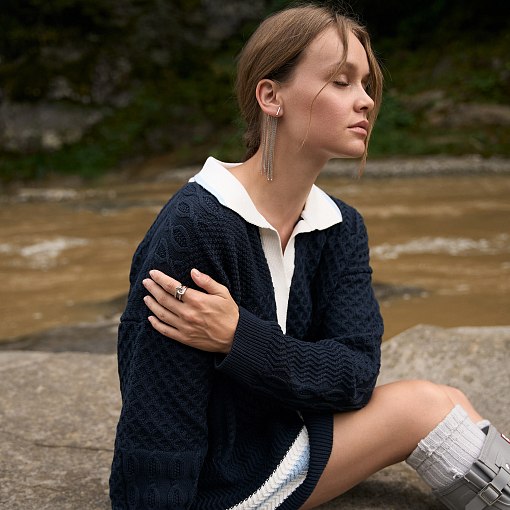 Серьга - каффа "Неповторимость" в белом золоте с07589 29