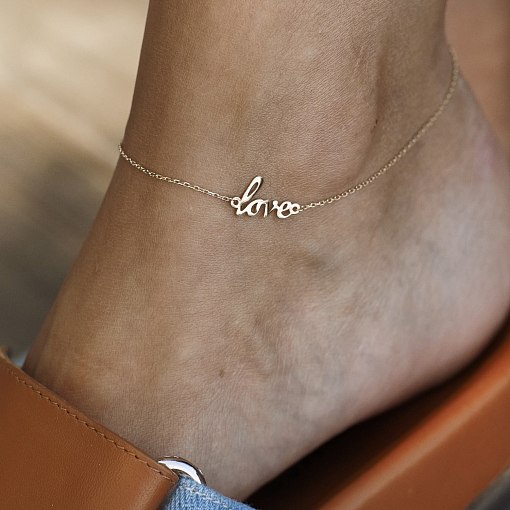 Золотий браслет Love на ногу б03685