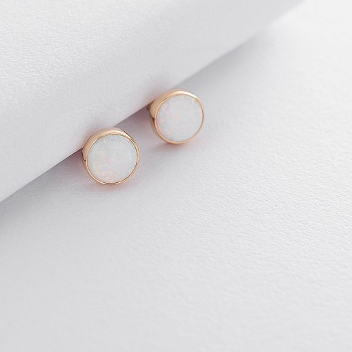 Золотые серьги-пусеты "Сияние" (синт. опал) 9 мм с07746 10