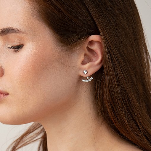 Серьги - джекеты в белом золоте (фианиты) с09338 4