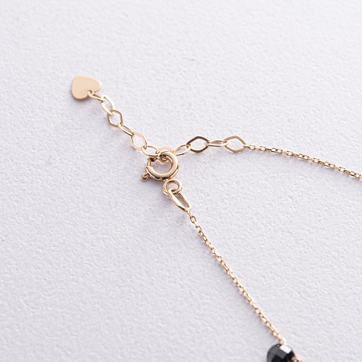 Золотой браслет "Сердечки и монетка" на ногу (черные фианиты) б04796 9