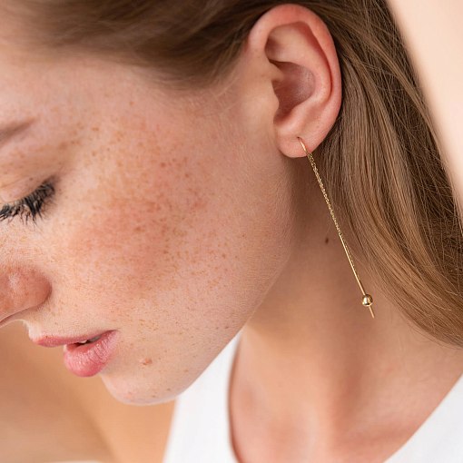 Серьги "Шарики" в желтом золоте на цепочке с07984 2