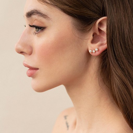 Серьги - пусеты "Джейн" в желтом золоте с жемчугом с08060 2