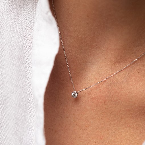 Кольє з одним фіанітом (біле золото) кол02278 4