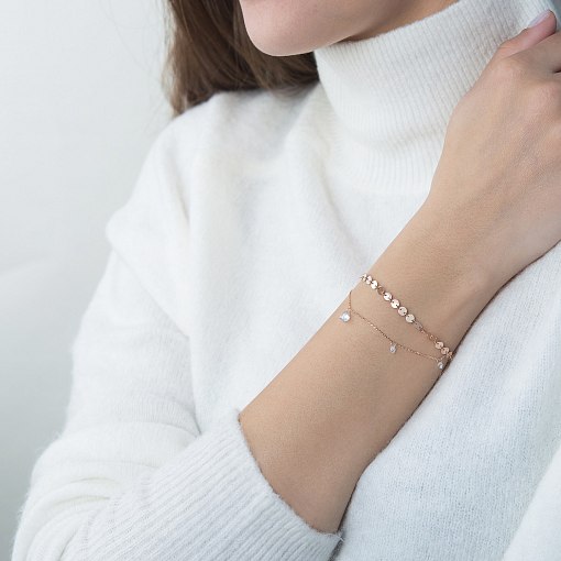 Двойной браслет Монетки с фианитами в красном золоте б04288 2