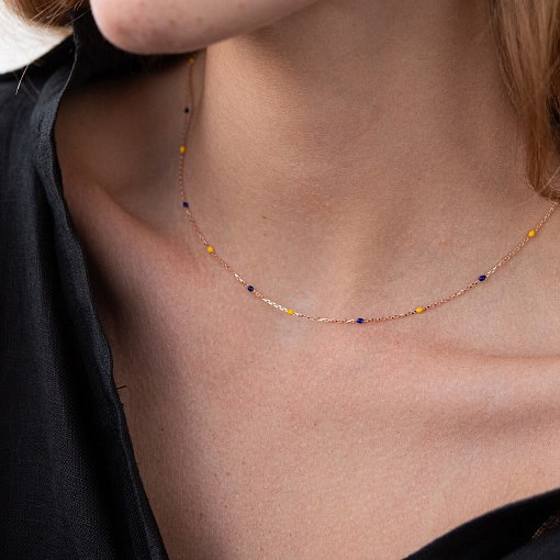 Колье в красном золоте (синяя и желтая эмаль) кол02242 5