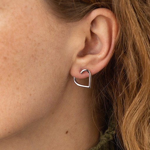 Серьги - пусеты "Сердечки" в белом золоте с08089 2