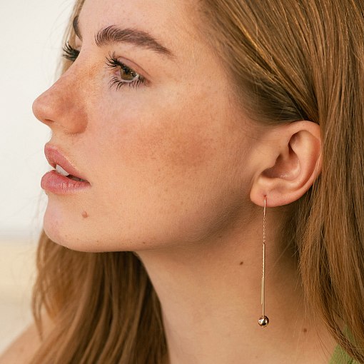 Золотые серьги "Шарики" на цепочке с08825 2