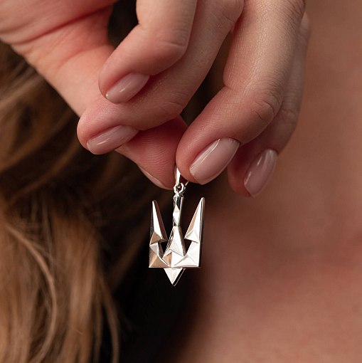 Кулон "Герб Украины - Тризуб" в белом золоте п03720 2