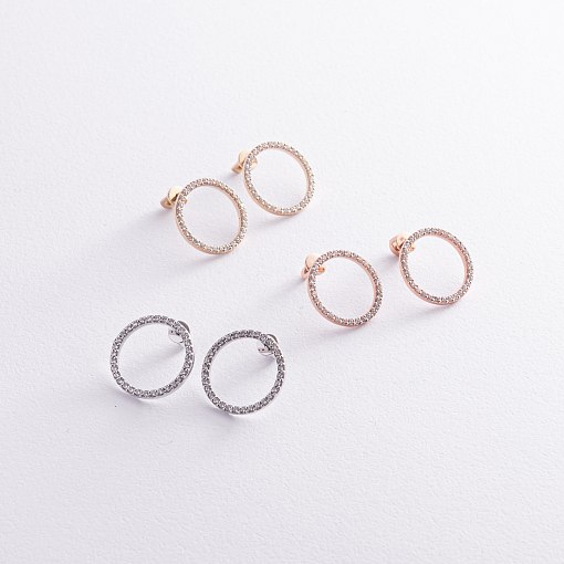 Серьги - пусеты "Круговорот" с фианитами 1.6 см (желтое золото) с08376 5