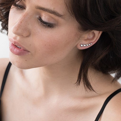 Серьги - клаймберы Веление сердца в белом золоте с06300 3