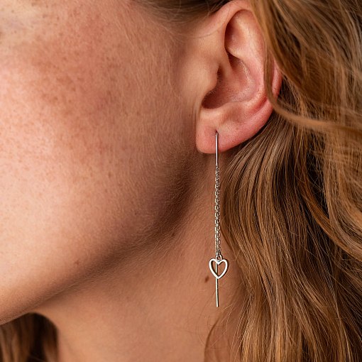 Серьги - протяжки "Сердечки" в белом золоте с08005 2
