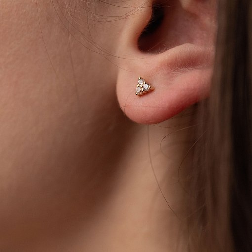 Золотые серьги - пусеты "Треугольники" с фианитами с07700 7