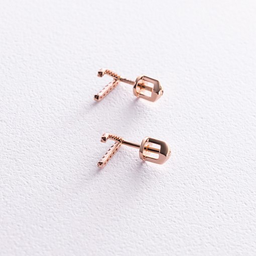 Серьги - пусеты "Акцент" с фианитами (красное золото) с08473 4