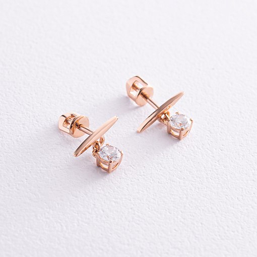 Серьги - пусеты "Эстер" в красном золоте (фианиты) с07953 3