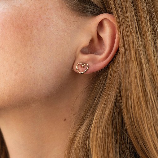 Серьги - пусеты "Сердечки" в красном золоте с09068 2