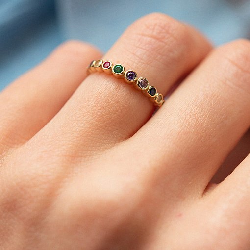 Кільце з різнокольоровими фіанітами (жовте золото) к07196 5