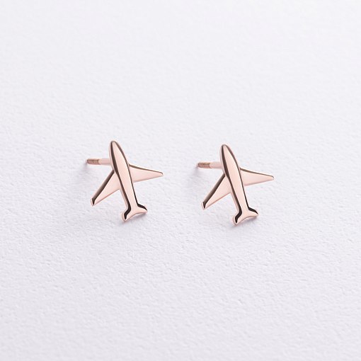 Cерьги - пусеты "Самолет" (красное золото) с09181