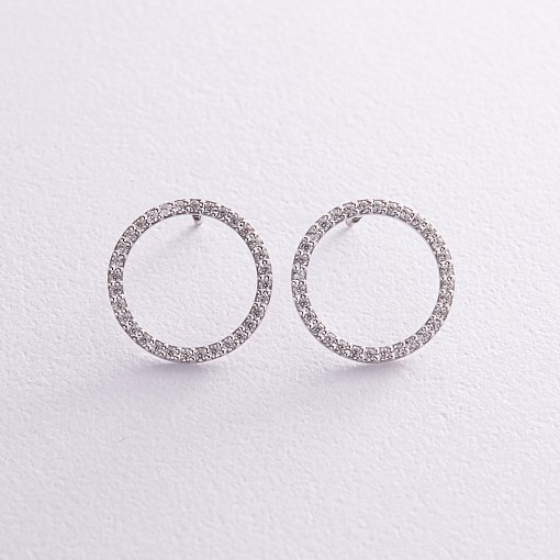 Серьги - пусеты "Круговорот" с фианитами 1.6 см (белое золото) с08283