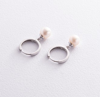 Сережки - кільця з перлами (біле золото) с08358 №4