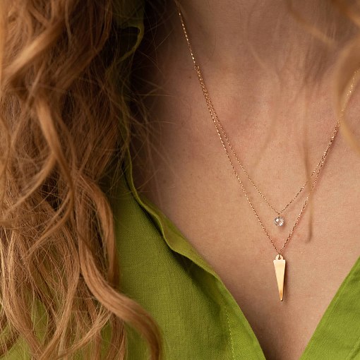 Двойное колье с фианитом в красном золоте кол01526 3